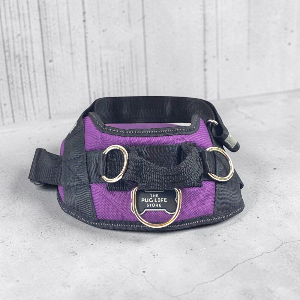 The Pug Life Store No Pull Dog Harness Purple Black Medium Reflective Padded